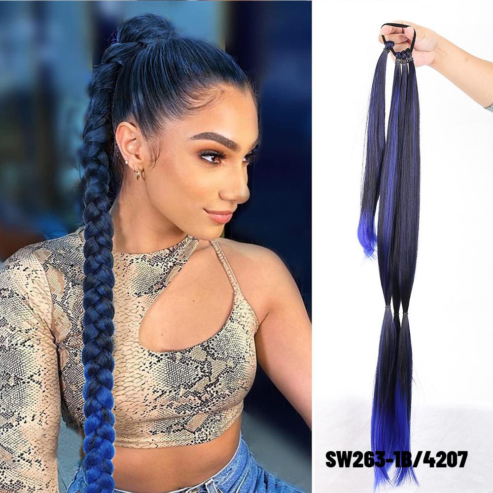 30 Zoll mit Gummiband lange Pferdeschwanz-Haarverlängerungen geflochtener Pferdeschwanz synthetisch natürlich für Frauen Haarteil Zöpfe