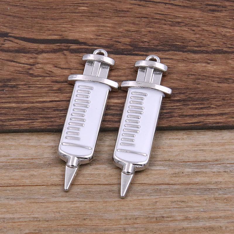 6 Style Medical Charm Jewelry: Drip Oil Stethoscope, Syringe, Heart Pendants in 2 Base Colors