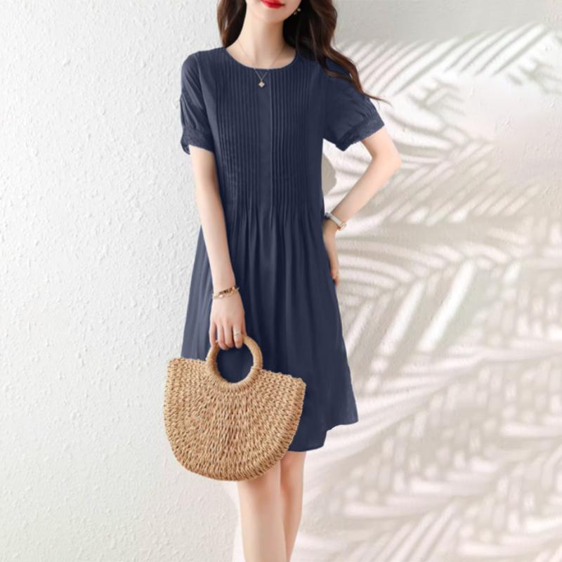 

ZANZEA Женское повседневное летнее платье с круглым вырезом и короткими рукавами S тёмно-синий