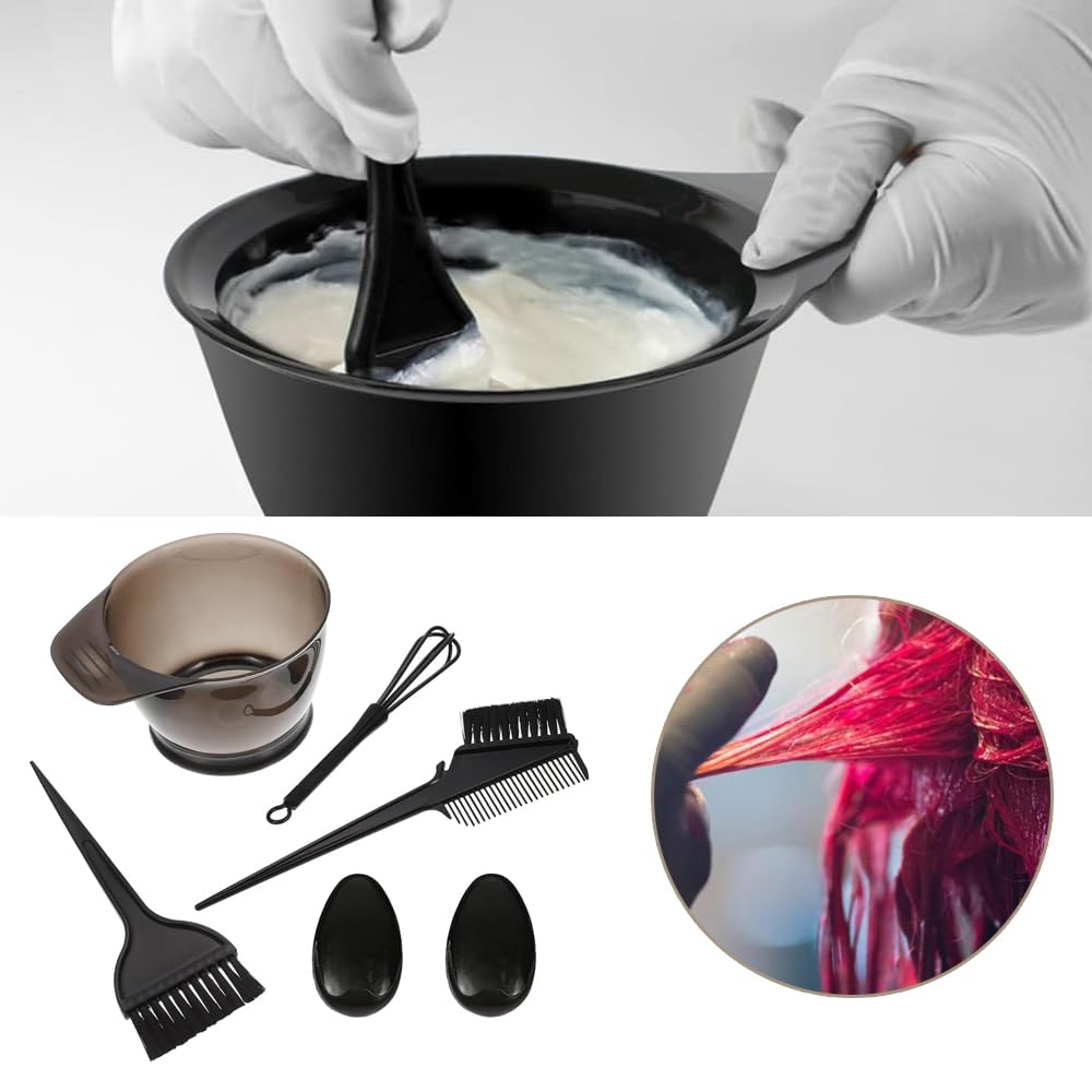 BTtime Hair Color Tool Set with Hair Dye Hair Dye and Ear Convenient for Home Professional Hair and DIY Hair Dyeing 5-Piece Brush, Bowl, Cup, Caps,
