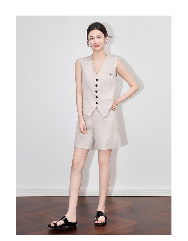 Women's Summer Linen V-Neck Suit Vest & Casual Minimalist Two-Piece Set
