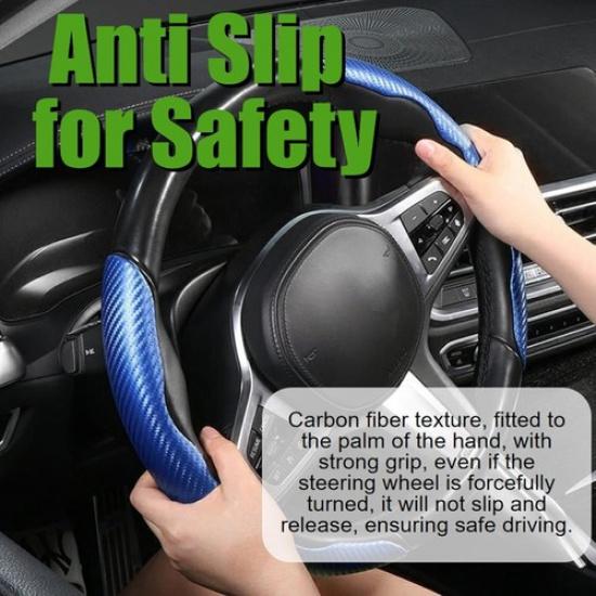 3 Pack Anti-Skid Segmented Carbon Fiber Car Steering Wheel Cover Protector Blue
