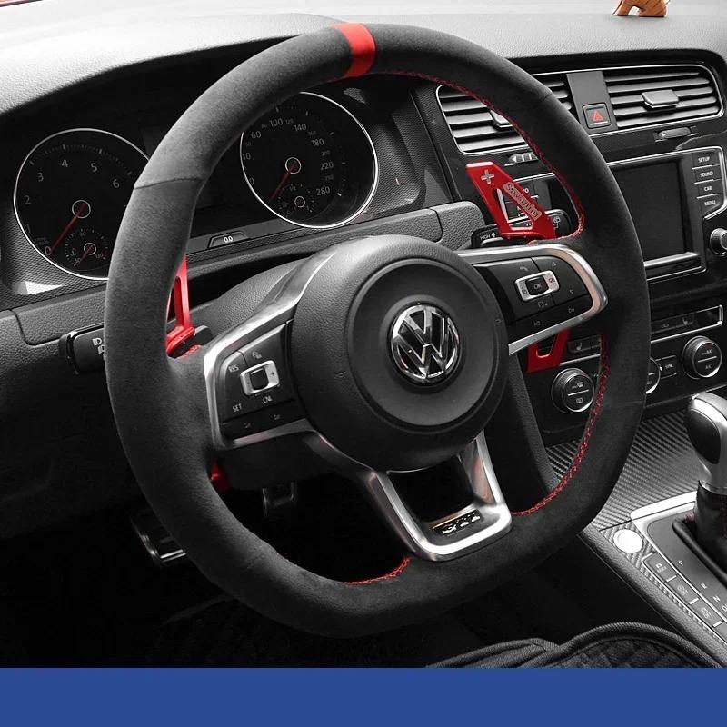 Suede for VOLKSWAGEN VW ID3 ID4 X CC Tiguan Magotan Golf T-Roc Passat Diy Hand Sewing Car Steering Wheel Cover Car Accessories BHT1