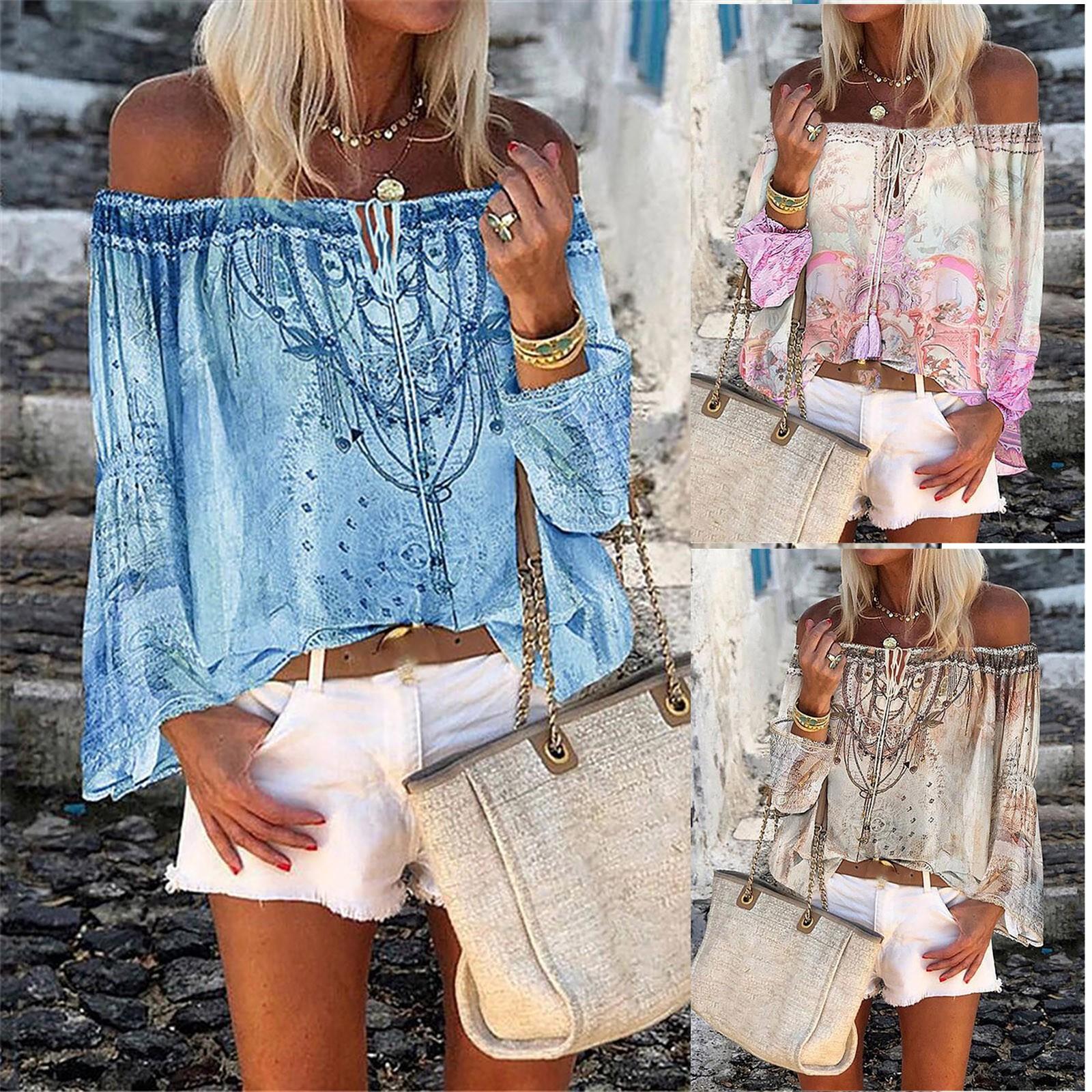 

Летняя женская мода, повседневная сексуальная ретро-принт с v-образным вырезом и расклешенными рукавами, шифон Ши