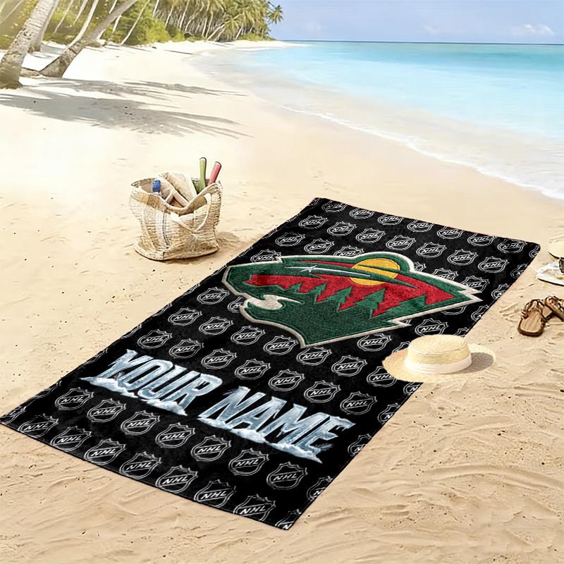 Name Custom Minnesota wild Logo Print Beach Towel, Large Soft Quick Dry Towel for Beach Camping Swimming