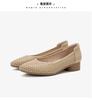 [Cowhide] Simple Chinese style single shoe with hollowed out thick heel, comfortable casual women's leather shoes, elegant wedding shoes