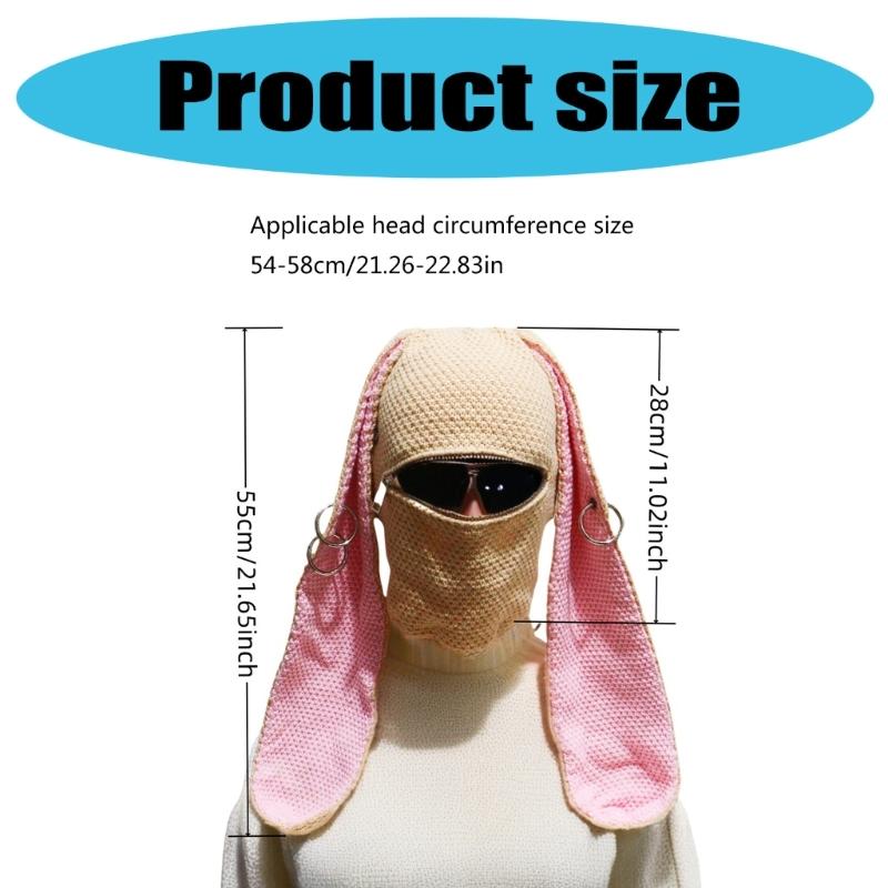 Knitted Hooded Face Mask Hat Adult Lovely Balaclava Hat with Long Rabbit Ears Teens Winter Warm Hat for Daily Use