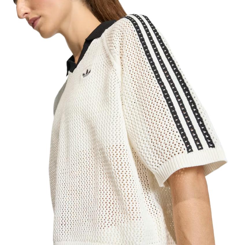 Adidas Originals Loose Classic Short Sleeve Knitted Crochet Polo Shirt Women tops KC6490