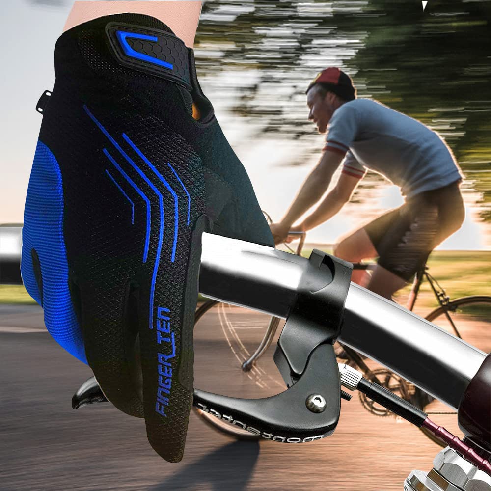 Mănuși de ciclism cu degete întregi pentru ciclism și șosea 3D Impact Abrasion UV Mănuși pentru smartphone Bărbați Biciclete, Căptușite, Absorbție, Rezistente, Elastic,
