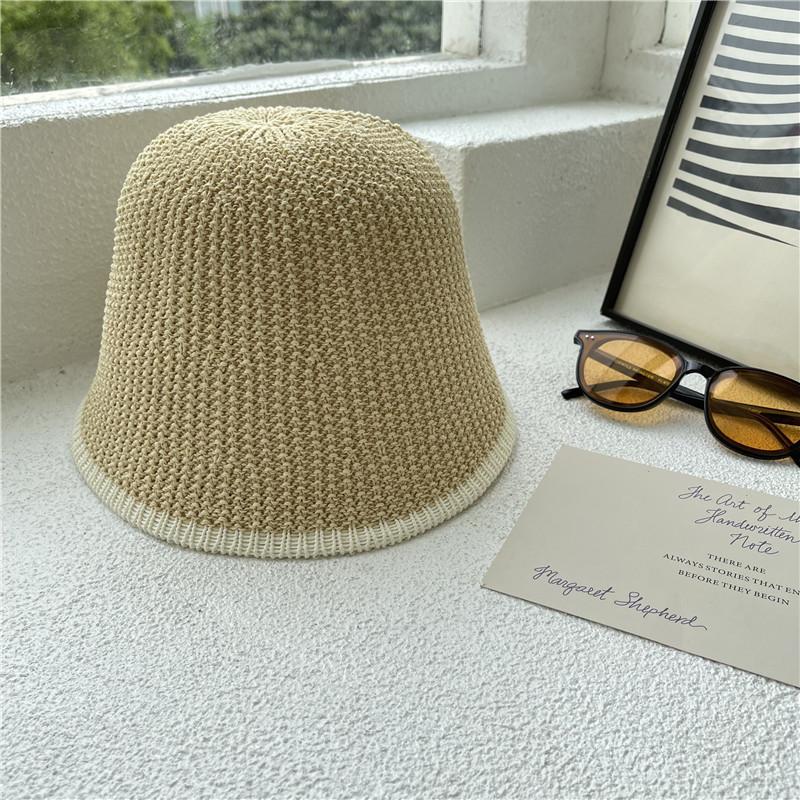 Stylish Fisherman Hat For Women With Wide Brim Top Round Straw Sun Hat Face-lifting Han Edition Outdoor Beach Cap