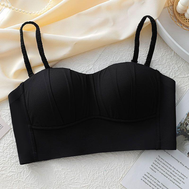 Women's Thin Style Fixed Bra Pad Camisole Bra Adjustable Tube Top Bandeau Underwear with Ruffles Sweet Princess Style