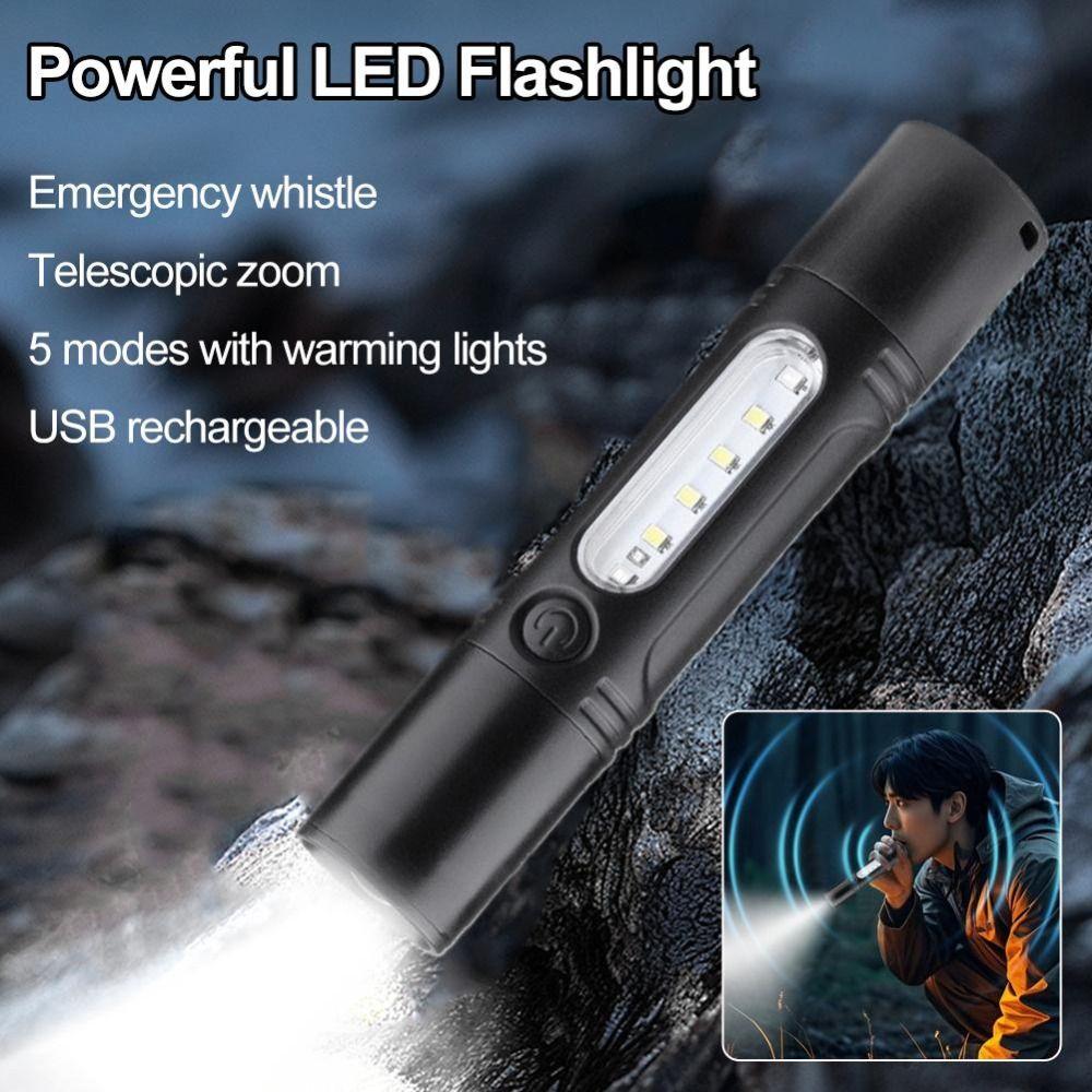 Rechargeable LED Flashlight With Whistle High-Brightness Flashlight  Activities Camping Trip
