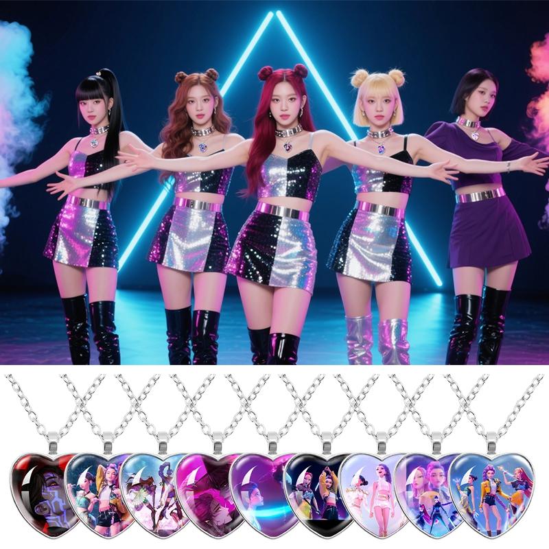 Anime Kpop Girls Necklaces Heart Shape Pendants Anime Rumi Zoey Mira Jewelry Pendant Kpop Fans Gifts