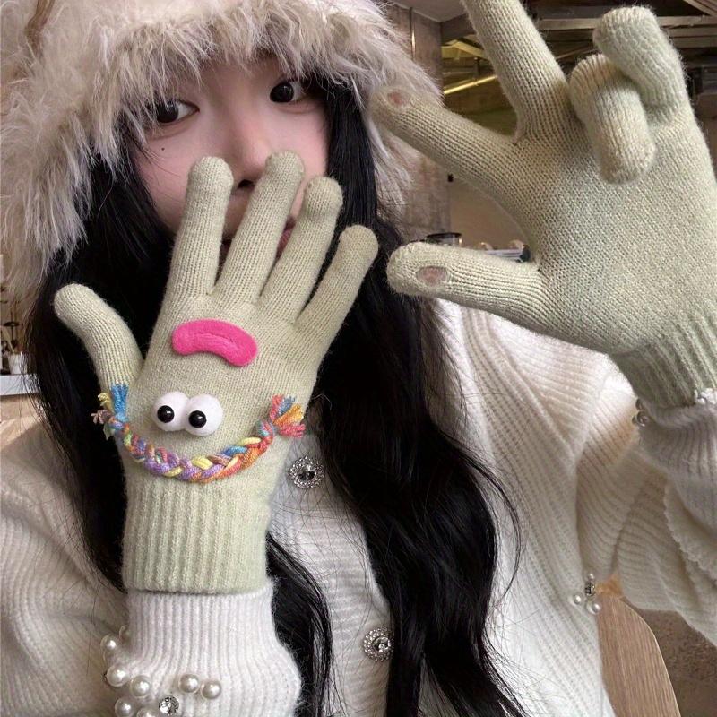 Cute Funny Ugly Cute Gloves Winter Female Velvet Warm Windproof Cold Student Riding Touch Screen Five Fingers