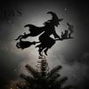 Witch Tree Decoration Halloween Topper, with LED Lights, Black Iron Indoor Decorations Art Silhouette Ornament, for Christmas And Holiday Party