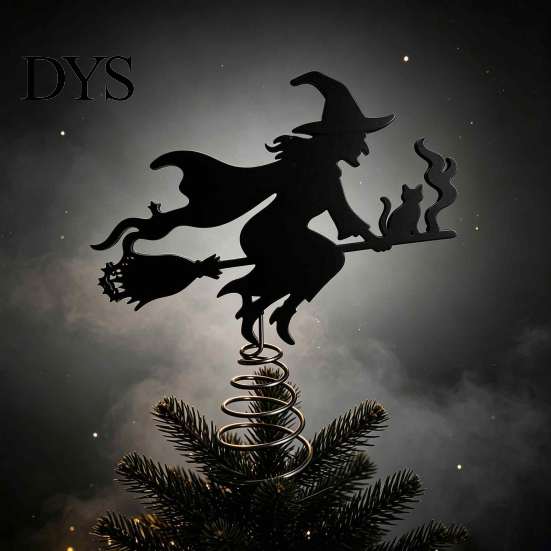 Witch Tree Decoration Halloween Topper, with LED Lights, Black Iron Indoor Decorations Art Silhouette Ornament, for Christmas And Holiday Party