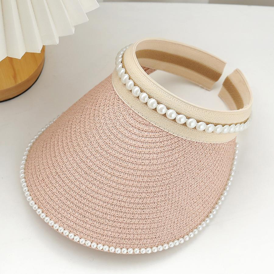 

Универсальный Стиль Шляпа Соломенная Плетеная Милая Жемчужная Женская Шляпа от Солнца Шляпы розовый