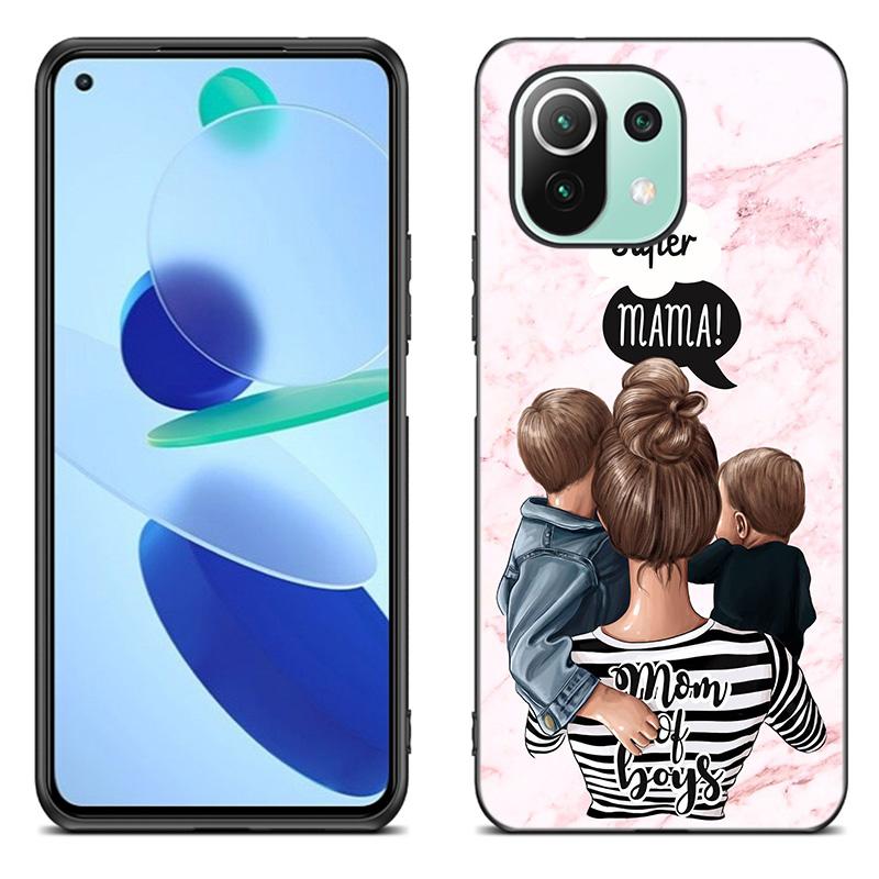 Baby Mom Girl Boy mramorové pouzdro pro Xiaomi Mi 11 Lite NE 11i 10T 11T Pro A2 A3 Lite POCO F3 M3 M4 C31 X3 Pro NFC GT černý kryt