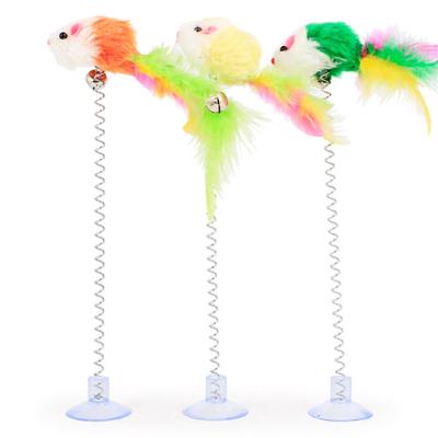 Mouse Spring Feather Pet Cat Toy Multicolored Suction Cup With Bell Spring Two Styles Of Random Colors