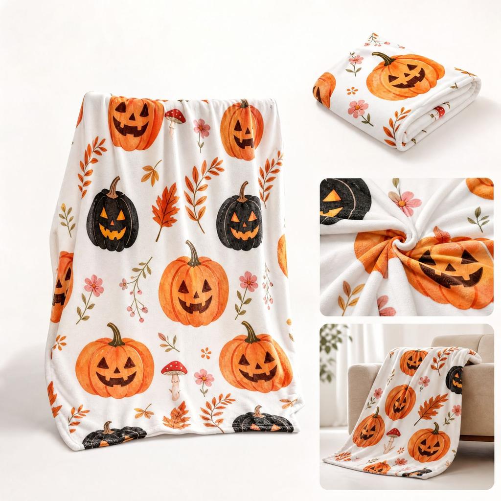 Halloween Flannel Blanket for Bed and Couch - Soft Cozy Lightweight Throw