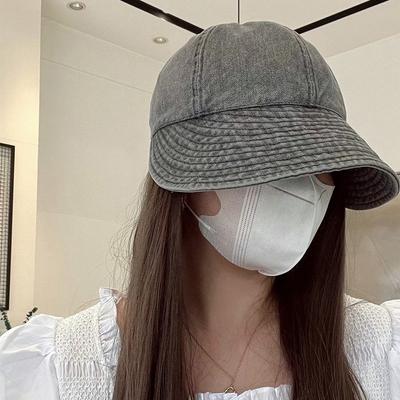 2025 Novo Chapéu Balde Jeans Lavado Protetor Solar Sombreamento Boné Feminino Celebridade da Internet Versátil Chapéu de Moda de Verão