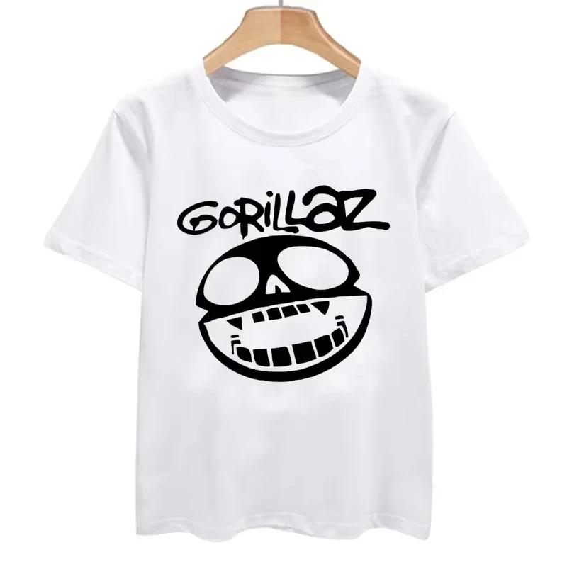 Модная летняя женская мужская футболка Музыкальная группа Gorillazs Панк-рок Принт 90-е Высококачественный хлопок Короткий рукав Оверсайз Футболка S