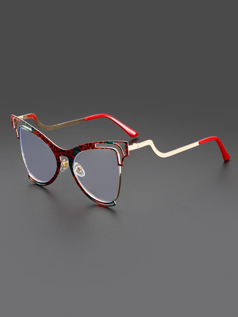 Metal cat-eye rainbow stitching cut-out frame hot girl anti-blue light glasses are suitable for catwalk parties, commuting stree