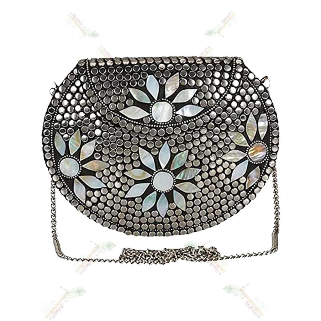 Braut-Damen-Handtasche aus antikem Messing, ethnische handgefertigte Metall-Clutch