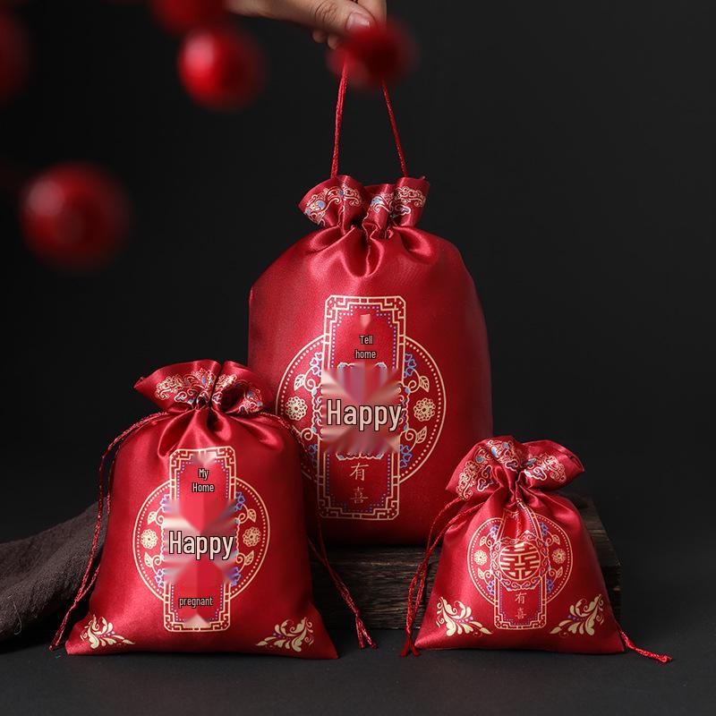 Elegant Wedding Celebration Candy Bags with Sunflower Seeds & Peanuts, No Folding Needed, High-End Drawstring Design, Handheld Cloth Bags.