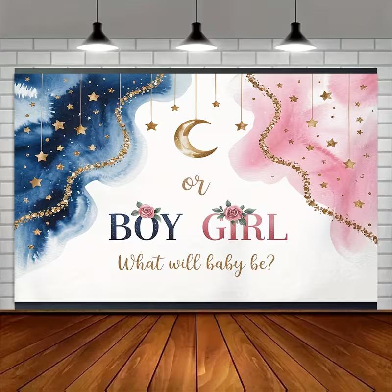 2D Boy or Girl Gender Reveal Backdrop Baby Shower Photography Background