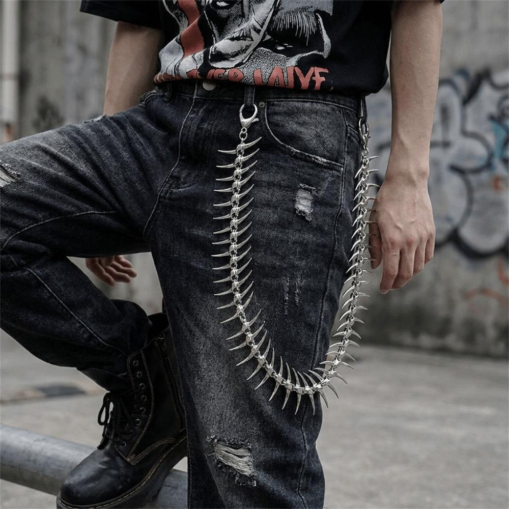 Long Size Pant Chain Spiked Thorn Bag Pendant Hip-Hop Keychain  Men