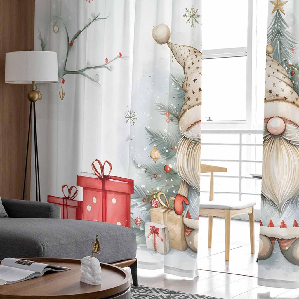 Christmas Dwarf Tree Watercolor Sheer Curtains Modern Gauze Curtain for Living Room Bedroom Voile Yarn Curtains