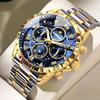 BINBOND Luxury Fashion Men Watches Multi-functional Stainless Steel Original Quartz Wristwatch Moon Phase Chronograph Waterproof