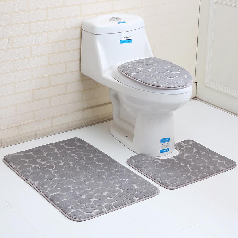 3PCS Bathroom Bath Mat Set Toilet Rugs Flannel Anti Slip Shower Carpets Set Home Toilet Lid Cover Shower Room Rug Floor Mats