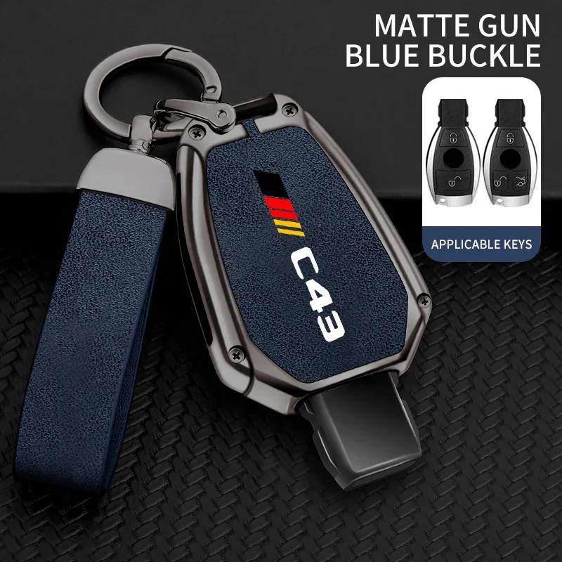 Car Tpu Zinc Alloy Key Case Bag For Mercedes Benz Amg C43 Logo Car Key Chain Car Metal Key Shell Interior Decoration Accessories
