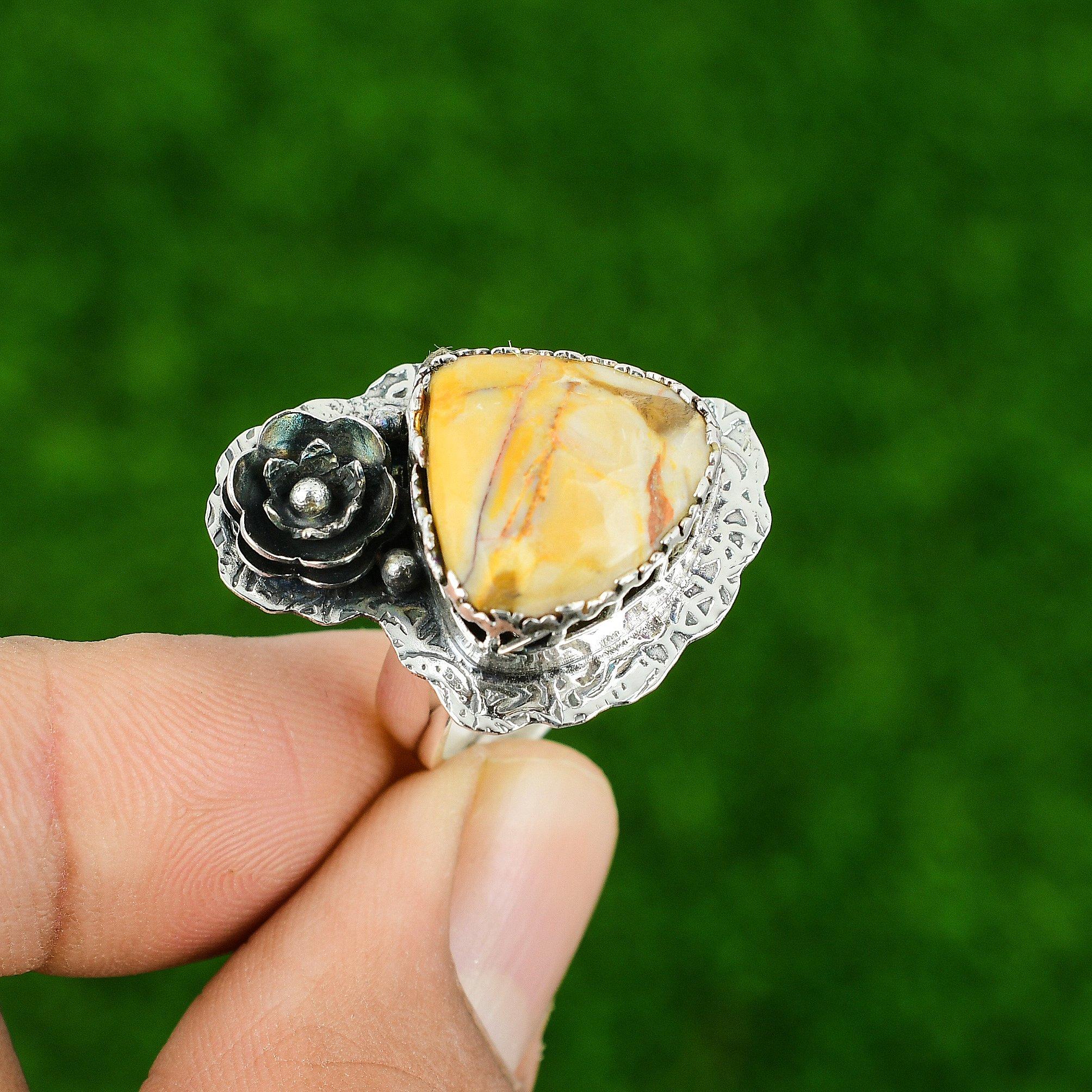 

Трендовое кольцо-солитер с драгоценным камнем яшмой из арахисового дерева из стерлингового серебра Adjustable