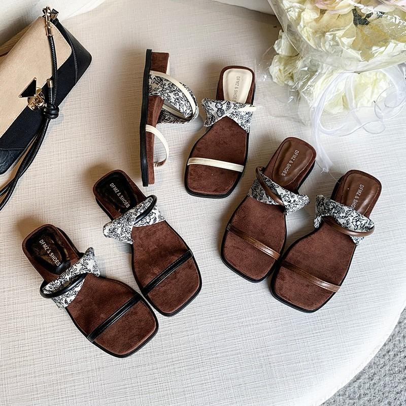 Slope heel niche thick-bottomed cool slippers women's summer wear new one-word with open-toed beach half slippers