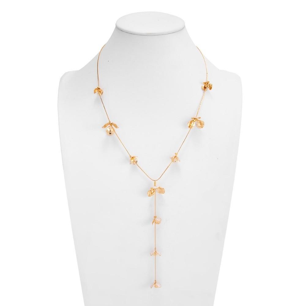 Gothic Flower Pendant Necklace Gold Flower Tassels Earrings New Y-shaped Chain Necklace  Jewelry