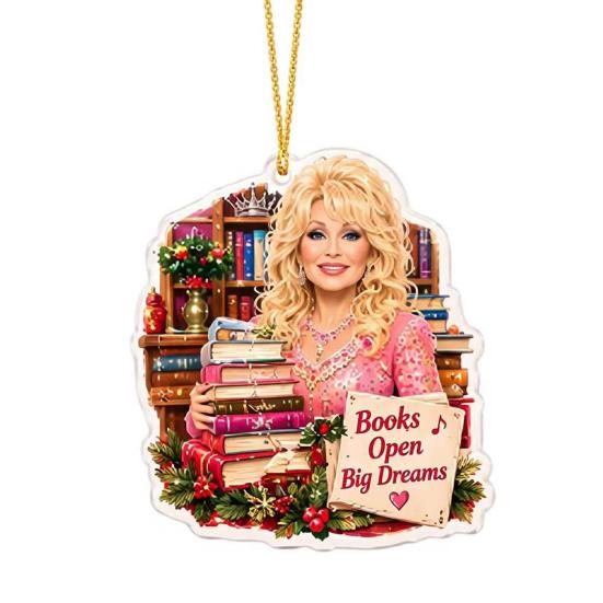 Unique Festival Gift Ideas Dolly Christmas Ornament, 2D Acrylic Collectible Hanging Decor, Memorial Country Pink Western Style Decorations Music Theme