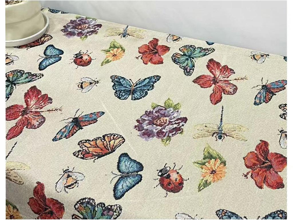 Pastoral Jacquard Color Weave Fabric: Insect & Butterfly Design for Clothing, Tablecloths, Bags, Handbags, and Sofas.