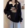 150.00kg Extra Large Size Contrast Color Polo Collar Sweatshirt Female 100.00kg Fat Sister Plus Size Half-Open Collar Coat Top