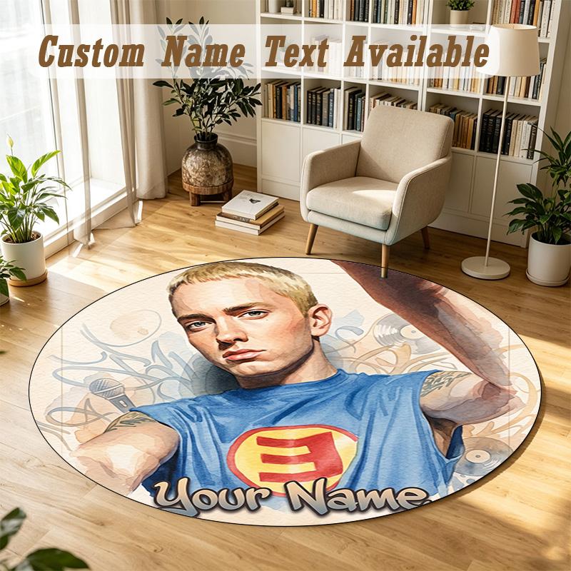 Round Rug Custom NameEminem Pattern Non Slip Carpet Home Floor Decor
