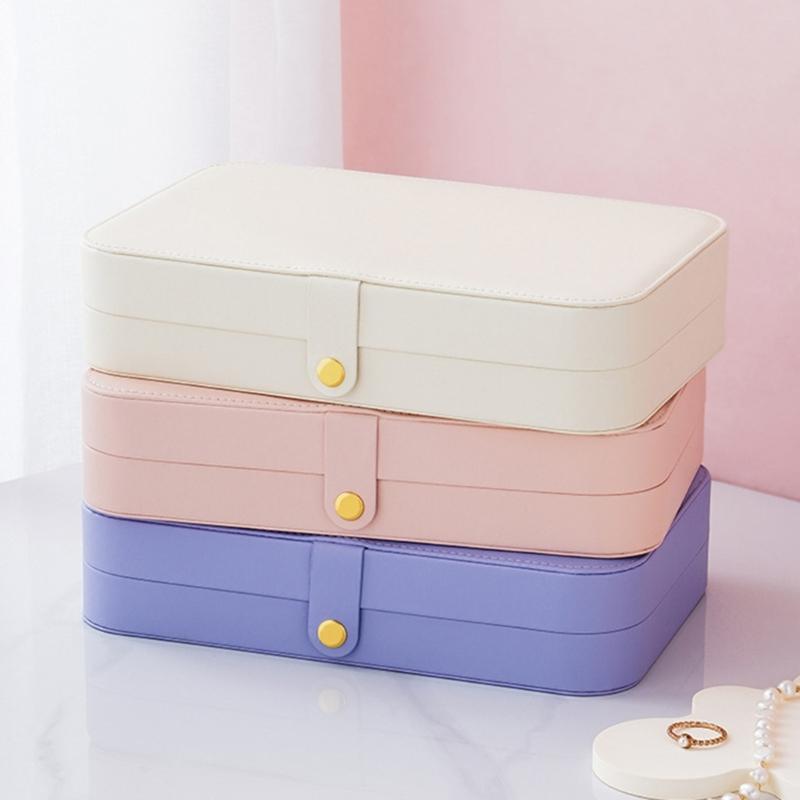 PU Leather Small Jewelry Box Convenient Jewellery Organizer with Dividers Elegant Earrings Necklaces Holder Case