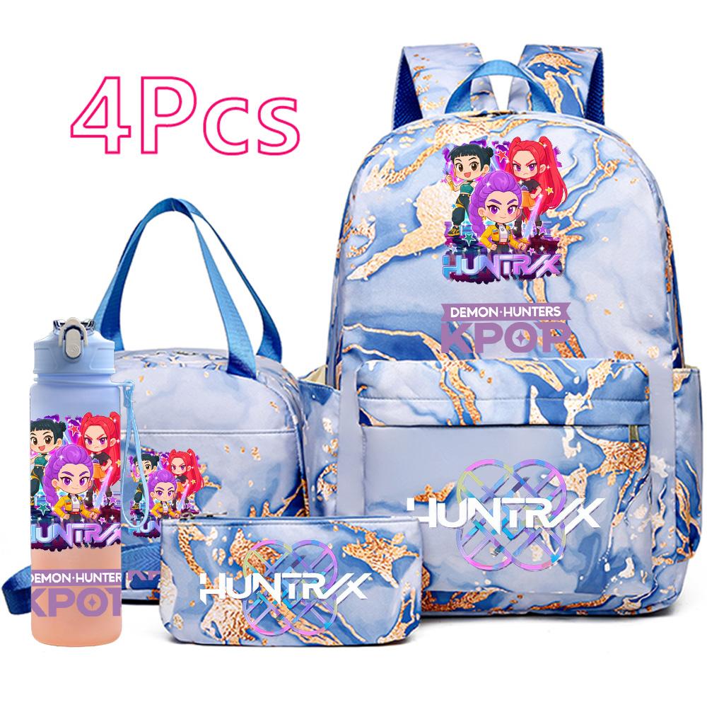 4 stuks/set K-Pop Bedrukte Rugzak Handtas Etui met 750 ml Waterfles voor Tiener Jongen Meisje Schooltas Student Grote Capaciteit Boekentas Mochila