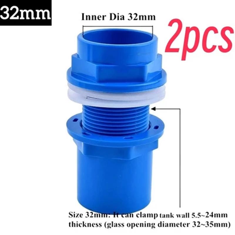 2pcs PVC Connectors 20/25/32mm for Fish Tank Drainage and Garden Pipe, Aquarium Outlet Connector