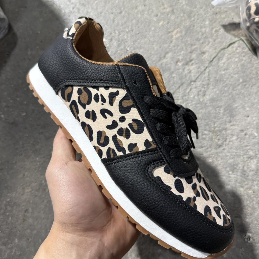 New Women's Patchwork Lace-up Sneakers,Low-top Leopard Print Casual Sports Shoes