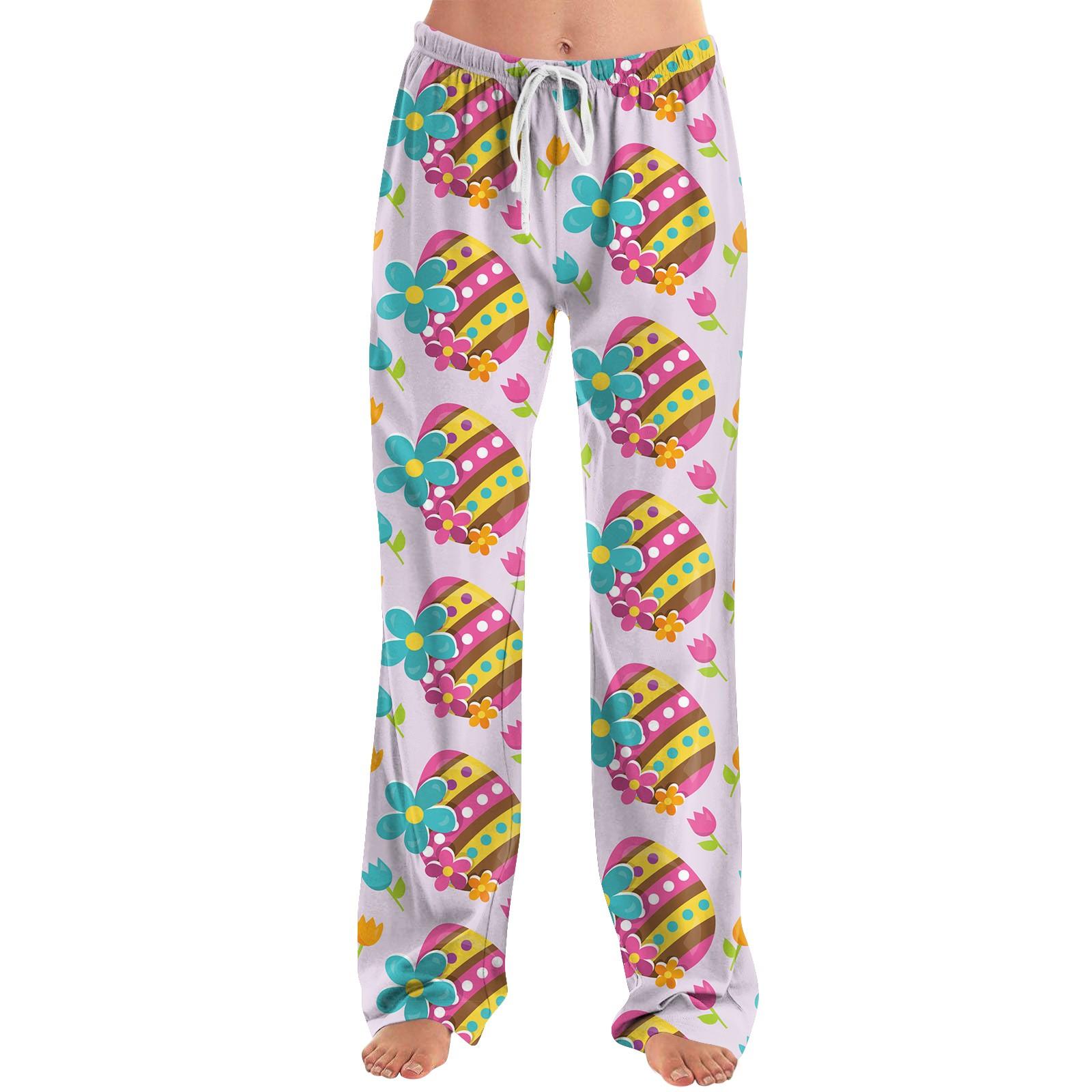 Women s Fashion Loose Casual Easter Printed Casual Pants XL белый