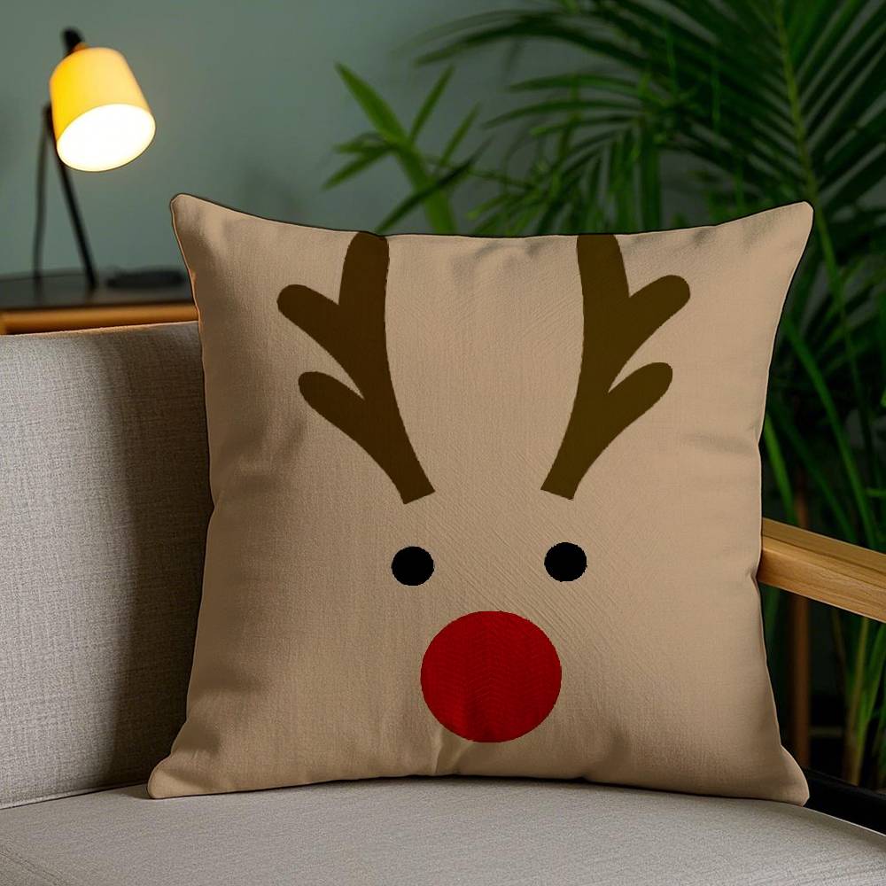 Christmas Cute Reindeer Pillow Case Short Plush Double-sided Print Square Throw Pillow Covers Sofa Home Cushion Decor
