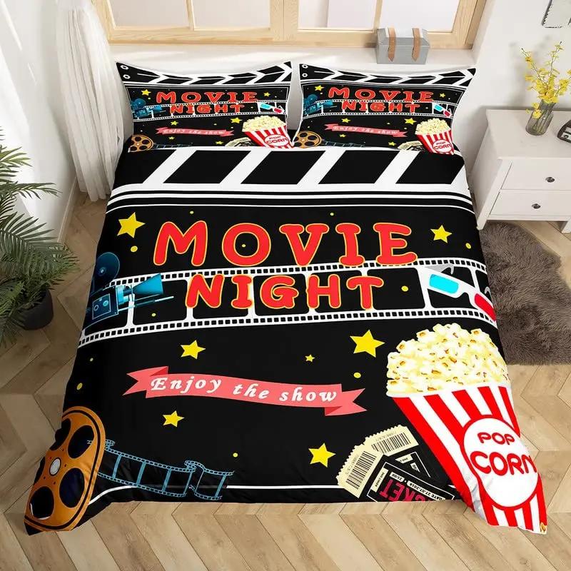 

Comforter Movie Theater Cinema Poster Bedding Set Twin King For Kids Boys Girls Polyester Movie Ticket Vintage Comforter Comforter (quilt)-EU Single(135*200cm)3pcs