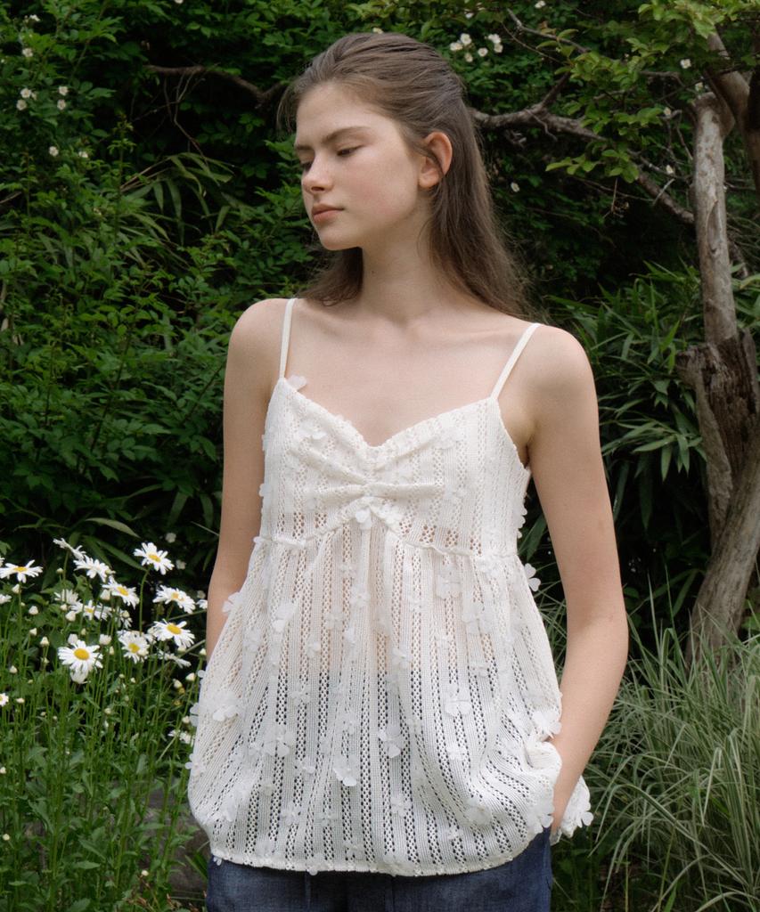 REORG Gir Front Shirring Lace Sleeveless Ivory